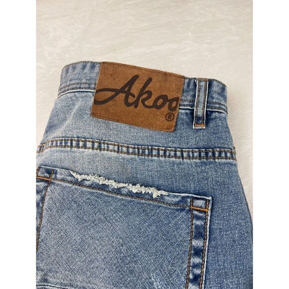 Akoo Straight Jeans Men's Size 38 Blue Denim Solid Cotton Distressed High-Rise - Picture 8 of 16